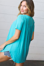Load image into Gallery viewer, Sky Blue Dolphin Hem Shell Button Down Top

