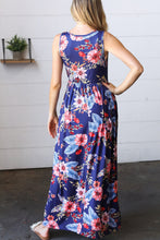 Load image into Gallery viewer, Navy Floral Fit and Flare Sleeveless Maxi Dress
