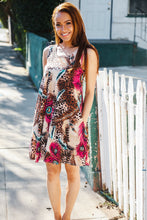 Load image into Gallery viewer, Summer Days Brown &amp; Rose Abstract Animal Print Korean Silk Dress

