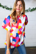 Load image into Gallery viewer, Multicolor Print Frilled Mock Neck Puff Sleeve Top
