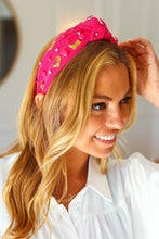 Load image into Gallery viewer, Fuchsia Stone &amp; Gem Cowboy Boot Embellished Top Knot Headband
