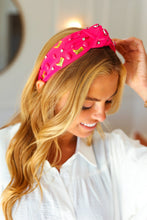 Load image into Gallery viewer, Fuchsia Stone &amp; Gem Cowboy Boot Embellished Top Knot Headband
