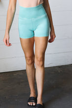 Load image into Gallery viewer, Ice Blue Washed Seamless High Waisted Eyelet Shorts
