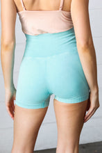 Load image into Gallery viewer, Ice Blue Washed Seamless High Waisted Eyelet Shorts
