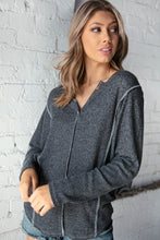 Load image into Gallery viewer, Grey Two Tone Rib Hacci Dolman Button Placket Top
