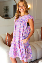 Load image into Gallery viewer, Spring Lilac Floral Tiered Ruffle Sleeve Woven Dress
