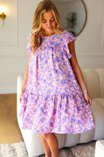 Load image into Gallery viewer, Spring Lilac Floral Tiered Ruffle Sleeve Woven Dress
