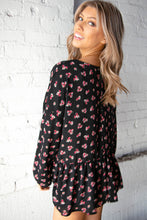 Load image into Gallery viewer, Black V Neck Floral Print Babydoll Woven Knit Top
