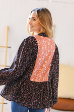 Load image into Gallery viewer, Black Floral Beaded Tie Peasant Woven Blouse
