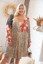 Load image into Gallery viewer, Cheetah Multi-Floral Color Block Surplice Dress
