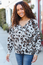 Load image into Gallery viewer, Be Bold Grey Rib Animal Print Button Placard Dolman Pullover
