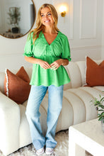 Load image into Gallery viewer, Feeling Strong Kelly Green Textured V Neck Babydoll Top
