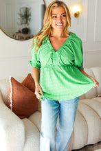 Load image into Gallery viewer, Feeling Strong Kelly Green Textured V Neck Babydoll Top
