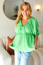 Load image into Gallery viewer, Feeling Strong Kelly Green Textured V Neck Babydoll Top
