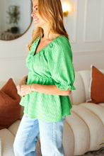 Load image into Gallery viewer, Feeling Strong Kelly Green Textured V Neck Babydoll Top
