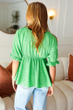 Load image into Gallery viewer, Feeling Strong Kelly Green Textured V Neck Babydoll Top
