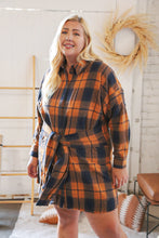 Load image into Gallery viewer, Navy &amp; Rust Plaid Flannel Button Down Waist Tie Dress
