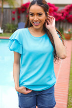 Load image into Gallery viewer, Lovely In Blue Tiered Double Ruffle Sleeve Woven Top
