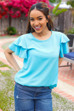 Load image into Gallery viewer, Lovely In Blue Tiered Double Ruffle Sleeve Woven Top
