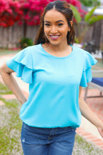 Load image into Gallery viewer, Lovely In Blue Tiered Double Ruffle Sleeve Woven Top
