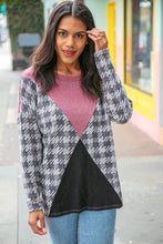 Load image into Gallery viewer, Houndstooth Cashmere Feel Color Block Top
