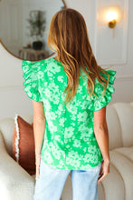 Load image into Gallery viewer, All The Frills Kelly Green Floral Smocked Ruffle Sleeve Top
