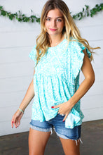 Load image into Gallery viewer, Aqua Boho Print Ruffle Short Sleeve Babydoll Top
