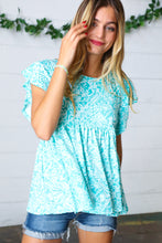 Load image into Gallery viewer, Aqua Boho Print Ruffle Short Sleeve Babydoll Top
