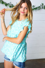 Load image into Gallery viewer, Aqua Boho Print Ruffle Short Sleeve Babydoll Top
