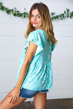 Load image into Gallery viewer, Aqua Boho Print Ruffle Short Sleeve Babydoll Top
