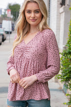 Load image into Gallery viewer, Mauve V Neck Shirred Babydoll Leopard Pint Top
