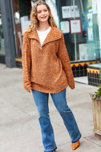 Load image into Gallery viewer, Perfectly You Rust Two Tone Half Zip Collared Knit Sweater
