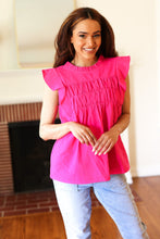 Load image into Gallery viewer, Love Life Cotton Fuchsia Frill Mock Neck Flutter Sleeve Top
