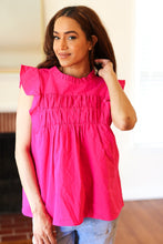 Load image into Gallery viewer, Love Life Cotton Fuchsia Frill Mock Neck Flutter Sleeve Top
