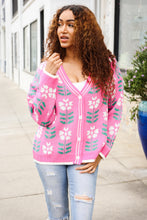 Load image into Gallery viewer, All For Love Fuchsia Flower Print Button Down Knit Cardigan
