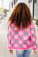 Load image into Gallery viewer, All For Love Fuchsia Flower Print Button Down Knit Cardigan
