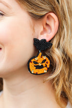 Load image into Gallery viewer, Halloween Jack-o-Lantern Beaded Dangle Earrings
