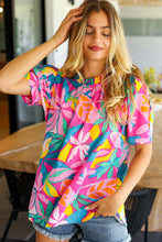 Load image into Gallery viewer, Vacay Ready Fuchsia Tropical Print Frill Mock Neck Top
