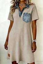 Load image into Gallery viewer, 1 the Woman - Short Sleeve Ribbed Knit Denim Patchwork Polo Collar Dress
