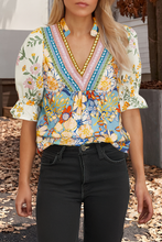Load image into Gallery viewer, 66DISCO - Crochet V Neck Half Sleeve Boho Floral Blouse (S-4X)
