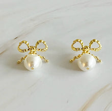 Load image into Gallery viewer, Ellison+Young - Dangle Pearl Antique Bow Earrings
