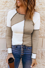 Load image into Gallery viewer, Suhkasana - Ribbed Color Block Slim Fit Top with Contrast Seams
