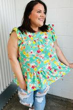 Load image into Gallery viewer, Mint Floral Yoke Flutter Sleeve Keyhole Back Top
