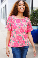 Load image into Gallery viewer, Vacay Vibes Floral Back Keyhole Short Smocked Banded Sleeve Top
