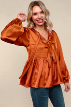 Load image into Gallery viewer, Tied Up in Style Rust Ribbon Blouse
