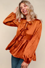 Load image into Gallery viewer, Tied Up in Style Rust Ribbon Blouse
