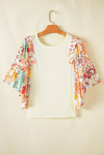 Load image into Gallery viewer, Suhkasana - Beige Floral Patchwork Batwing Sleeve Round Neck Blouse
