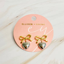 Load image into Gallery viewer, Ellison+Young - Mini Bow Mini Heart Earrings
