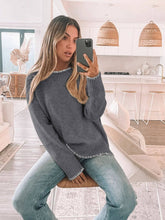 Load image into Gallery viewer, Suhkasana - Khaki Contrast Trim Knit Sweater Crew Neck Casual Pullover
