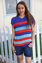 Load image into Gallery viewer, Forget Me Not Royal Blue Stripe Short Sleeve Dolman Sweater
